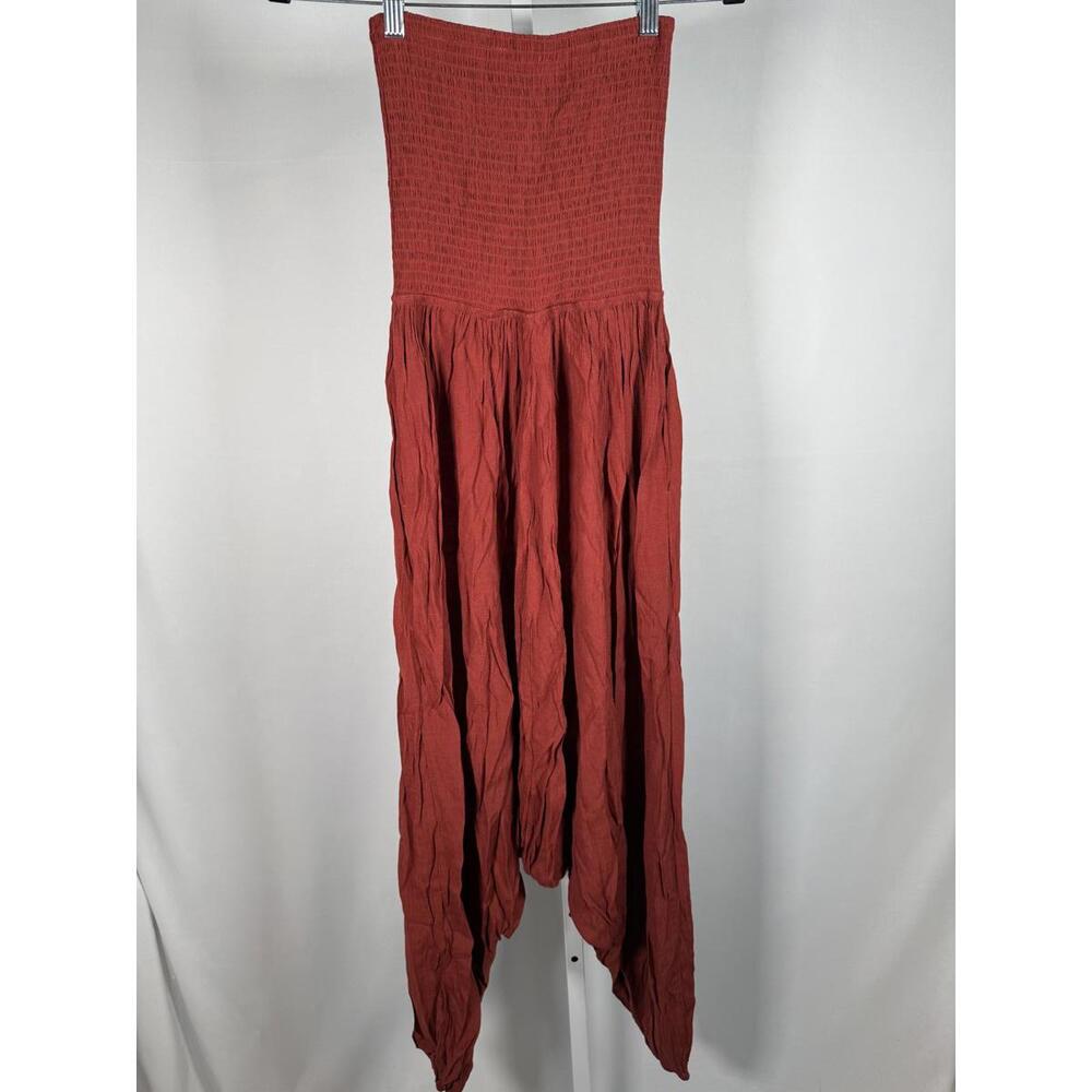 NWT Halara Strapless Smocked Tube Top Harem Jumpsuit Red Size XS - Picture 3 of 6